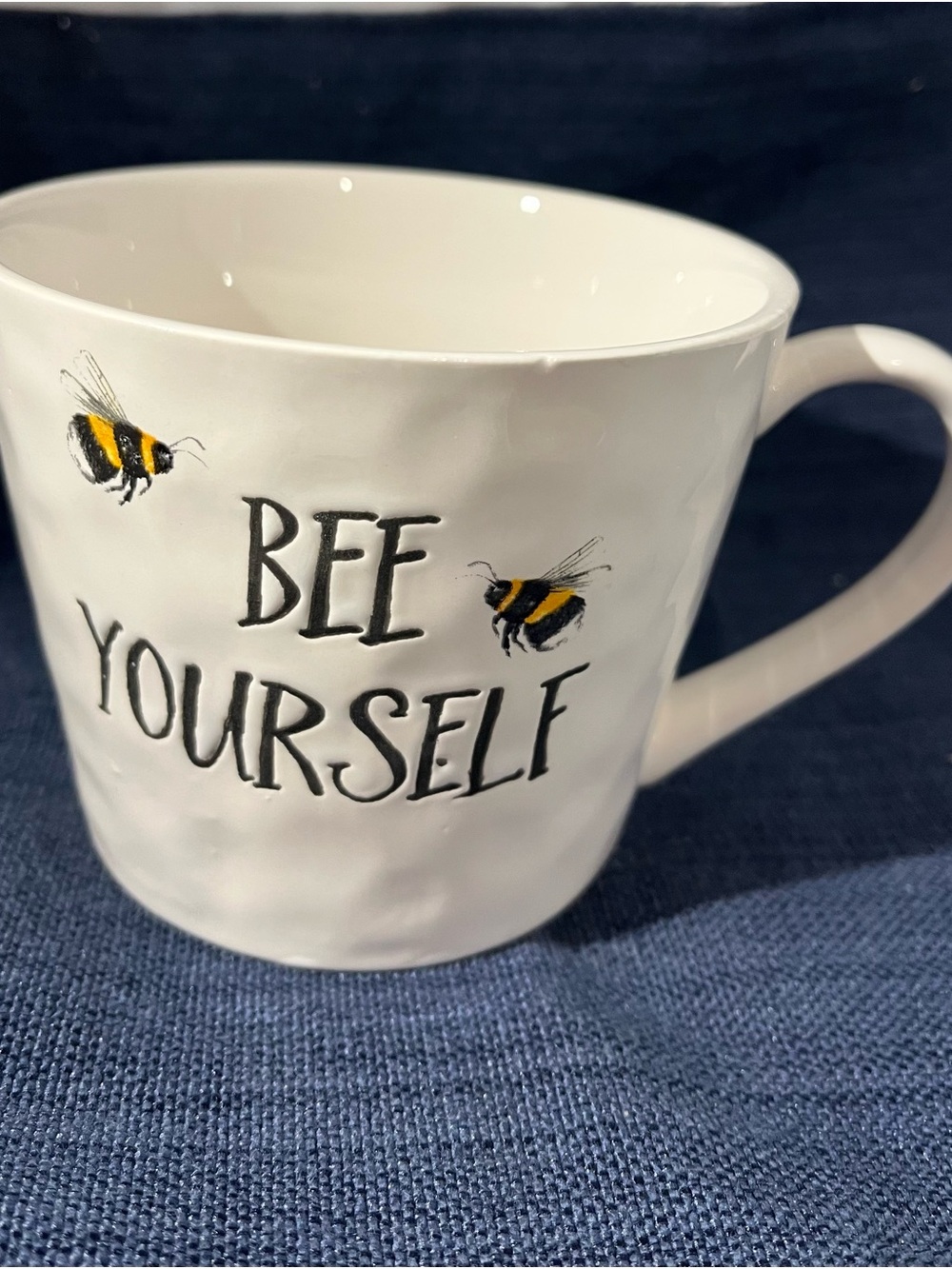White Ceramic 'Bee Yourself' Mug with Bee Accents